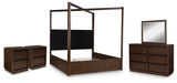 Dilenno California King Canopy Bed with Mirrored Dresser and 2 Nightstands in Dark Brown from Ashley - Luna Furniture