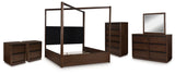 Dilenno California King Canopy Bed with Mirrored Dresser, Chest and 2 Nightstands in Dark Brown from Ashley - Luna Furniture