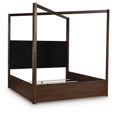 Dilenno California King Canopy Bed with Mirrored Dresser in Dark Brown from Ashley - Luna Furniture