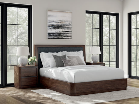 Dilenno Dark Brown California King Upholstered Panel Bed from Ashley - Luna Furniture