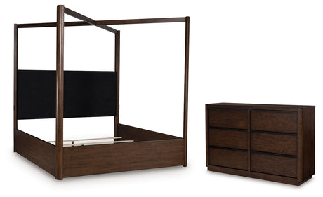 Dilenno King Canopy Bed with Dresser in Dark Brown from Ashley - Luna Furniture