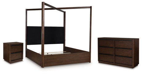 Dilenno Queen Canopy Bed with Dresser and Nightstand in Dark Brown from Ashley - Luna Furniture