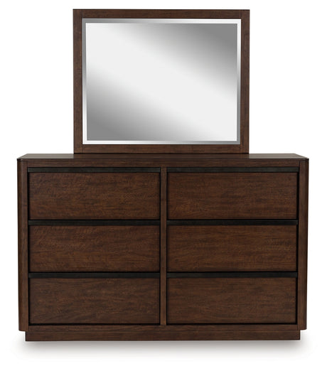 Dilenno Queen Canopy Bed with Mirrored Dresser, Chest and 2 Nightstands in Dark Brown from Ashley - Luna Furniture