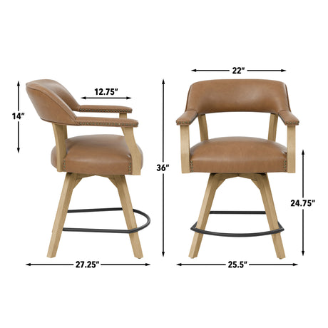 Rylie Natural/Camel Vegan Leather 24″ Counter Captains Chair, Set of 2 from Steve Silver - Luna Furniture