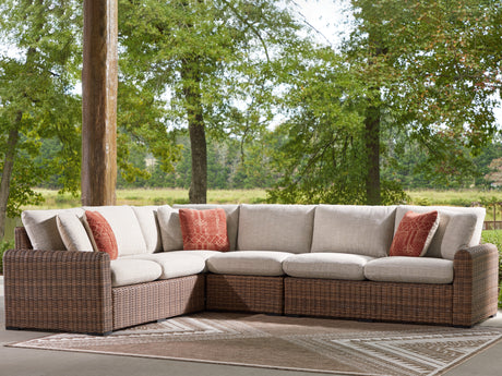Dolan Creek Beige/Brown 4-Piece Outdoor Sectional from Ashley - Luna Furniture