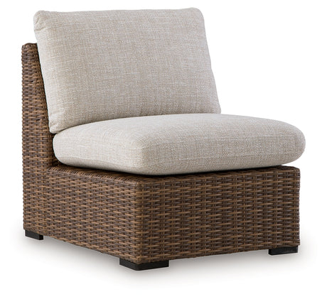 Dolan Creek Beige/Brown Outdoor Armless Chair with Cushion from Ashley - Luna Furniture