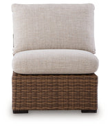 Dolan Creek Beige/Brown Outdoor Armless Chair with Cushion from Ashley - Luna Furniture