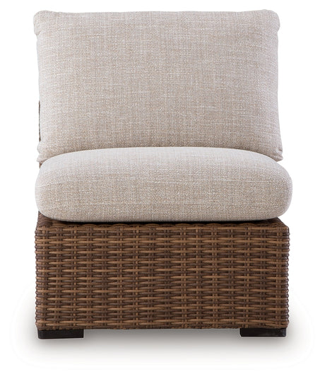 Dolan Creek Beige/Brown Outdoor Armless Chair with Cushion from Ashley - Luna Furniture