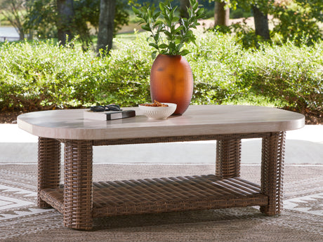 Dolan Creek Beige/Brown Outdoor Coffee Table from Ashley - Luna Furniture