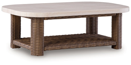 Dolan Creek Beige/Brown Outdoor Coffee Table from Ashley - Luna Furniture