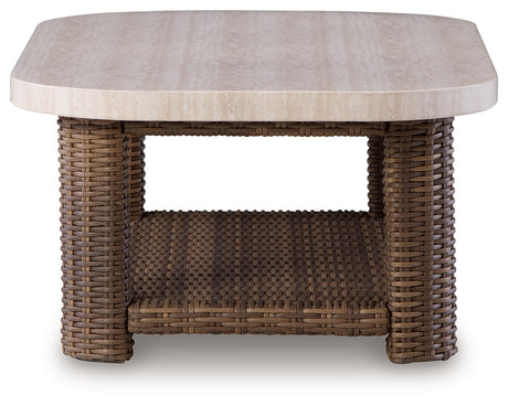 Dolan Creek Beige/Brown Outdoor Coffee Table from Ashley - Luna Furniture