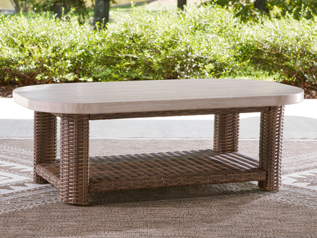 Dolan Creek Beige/Brown Outdoor Coffee Table from Ashley - Luna Furniture