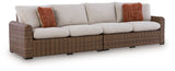 Dolan Creek Beige/Brown Outdoor Right and Left-arm Facing Loveseat with Cushion (Set of 2) from Ashley - Luna Furniture