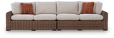 Dolan Creek Beige/Brown Outdoor Right and Left-arm Facing Loveseat with Cushion (Set of 2) from Ashley - Luna Furniture