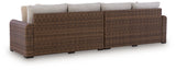 Dolan Creek Beige/Brown Outdoor Right and Left-arm Facing Loveseat with Cushion (Set of 2) from Ashley - Luna Furniture