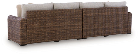 Dolan Creek Beige/Brown Outdoor Right and Left-arm Facing Loveseat with Cushion (Set of 2) from Ashley - Luna Furniture