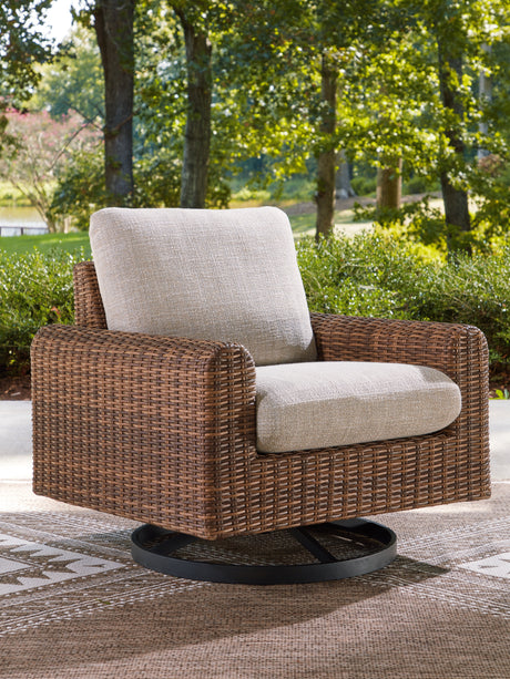 Dolan Creek Gray/Brown Outdoor Swivel Lounge Chair with Cushion from Ashley - Luna Furniture