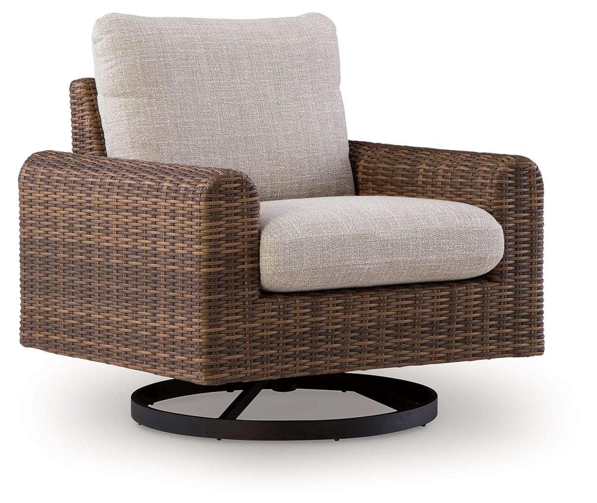 Dolan Creek Gray/Brown Outdoor Swivel Lounge Chair with Cushion from Ashley - Luna Furniture