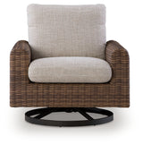 Dolan Creek Gray/Brown Outdoor Swivel Lounge Chair with Cushion from Ashley - Luna Furniture