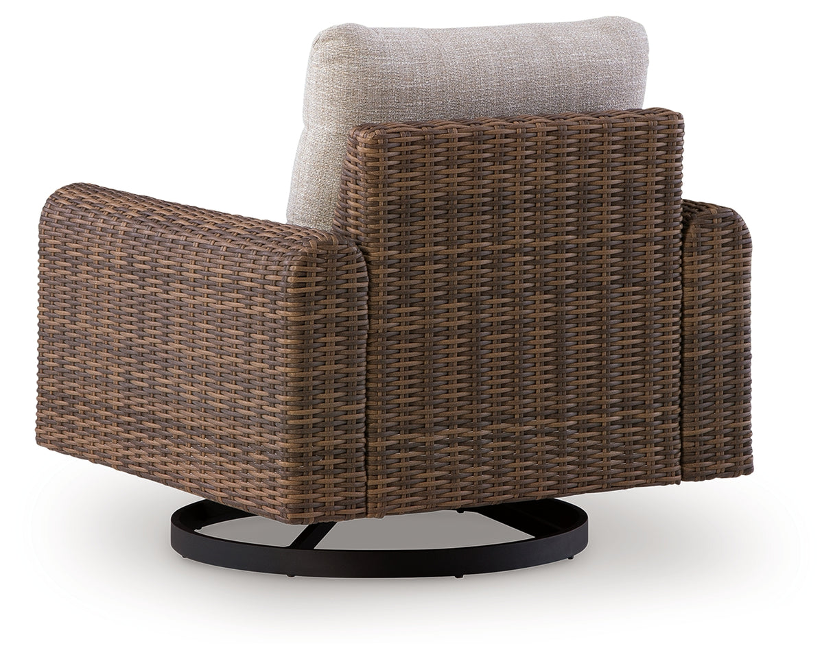 Dolan Creek Gray/Brown Outdoor Swivel Lounge Chair with Cushion from Ashley - Luna Furniture