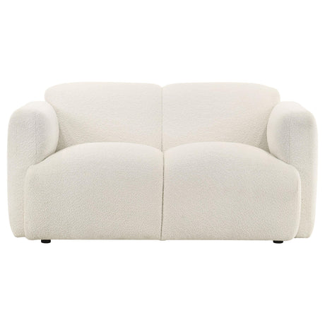 Dorset White Fabric Upholstered Round Track Arm Loveseat from Coaster - Luna Furniture