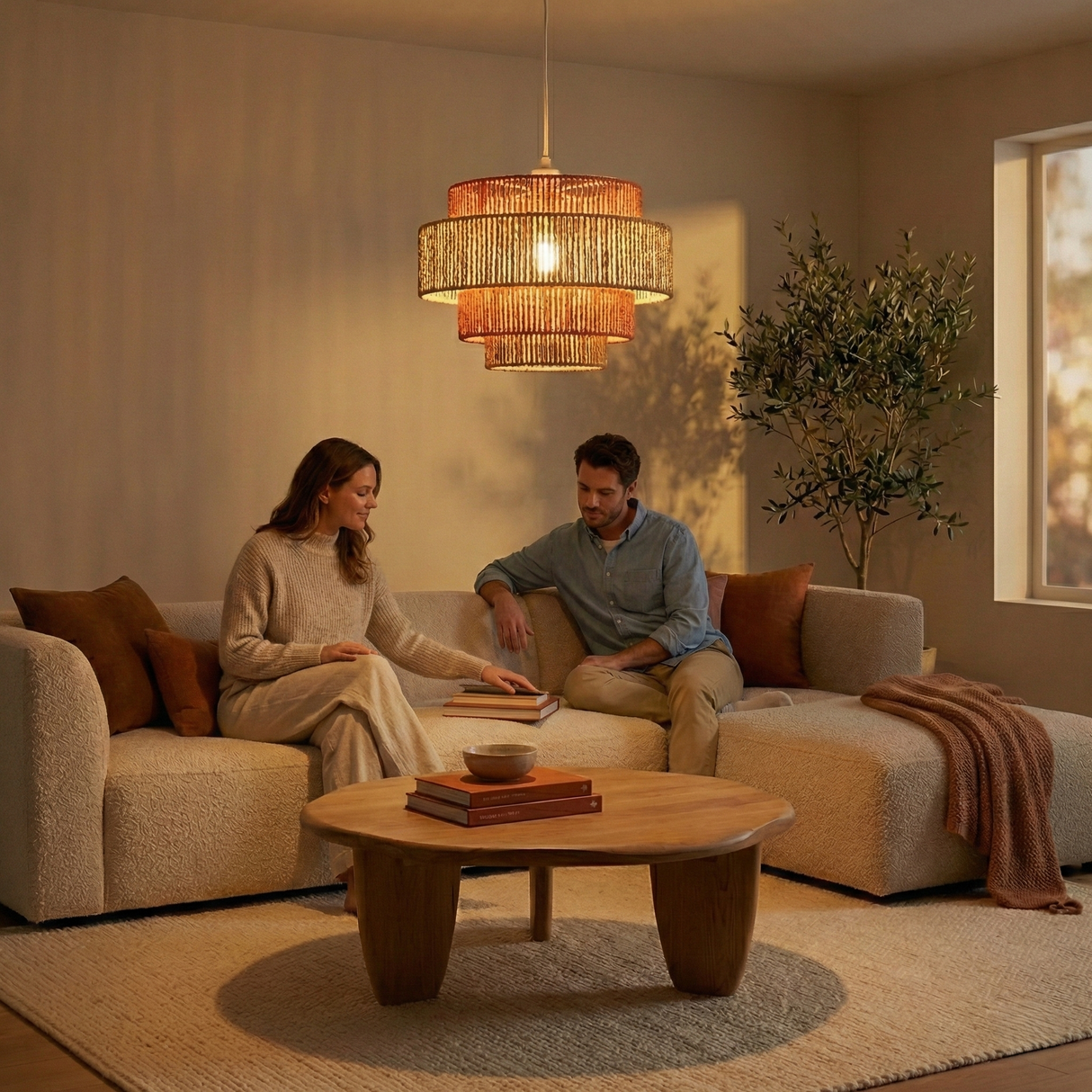 Dorset Pendant Lamp - White and Natural/Terracotta from Ashcroft Furniture - Luna Furniture