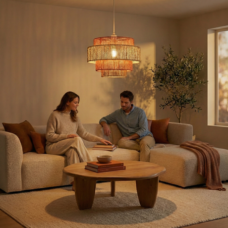Dorset Pendant Lamp - White and Natural/Terracotta from Ashcroft Furniture - Luna Furniture