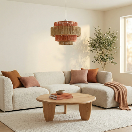 Dorset Pendant Lamp - White and Natural/Terracotta from Ashcroft Furniture - Luna Furniture