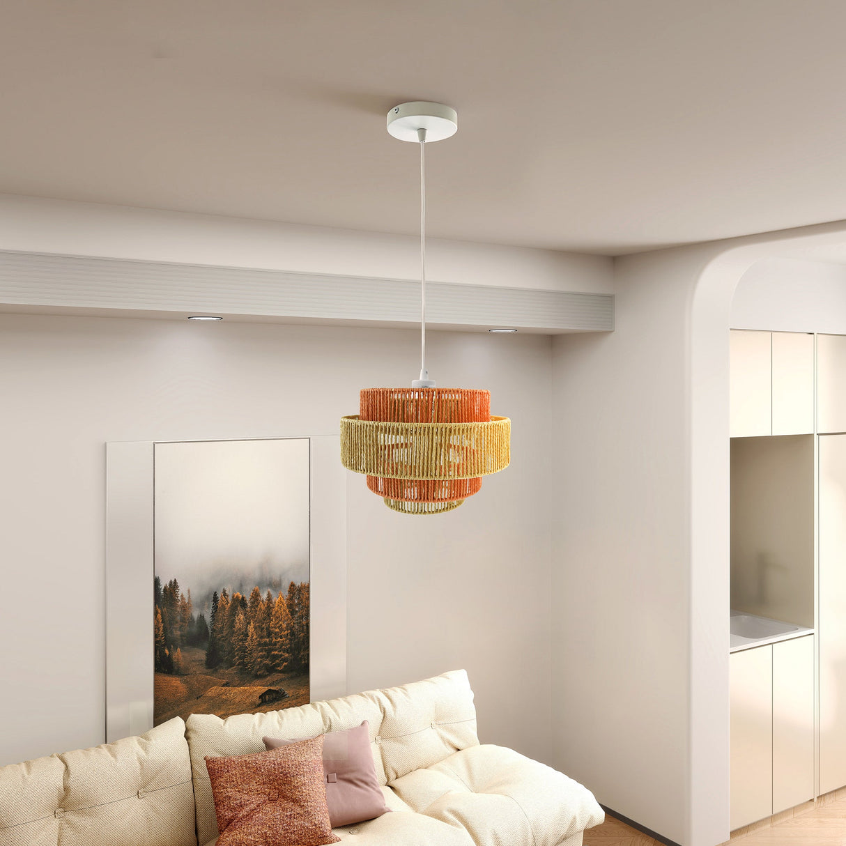 Dorset Pendant Lamp - White and Natural/Terracotta from Ashcroft Furniture - Luna Furniture