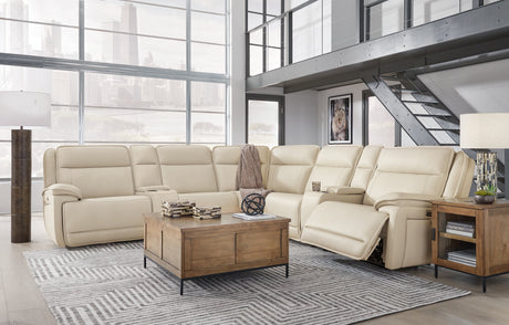 Double Deal Almond 7-Piece Reclining Sectional with 2 Consoles from Ashley - Luna Furniture