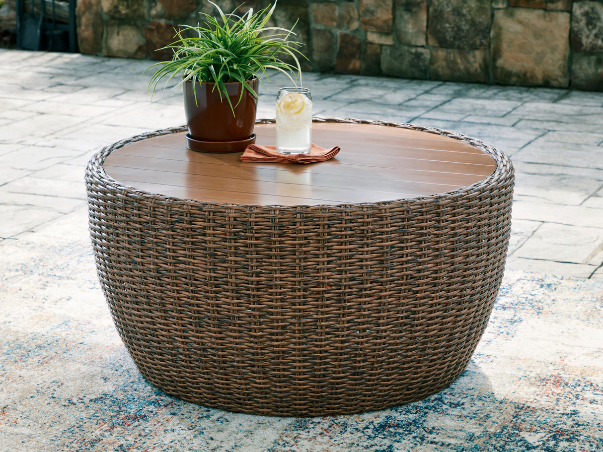 Double Point Beige Outdoor Coffee Table from Ashley - Luna Furniture