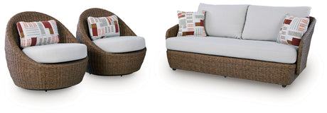 Double Point Beige Outdoor Loveseat/2 Swivel Chairs (Set of 3) from Ashley - Luna Furniture