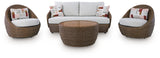 Double Point Beige Outdoor Seating Set from Ashley - Luna Furniture