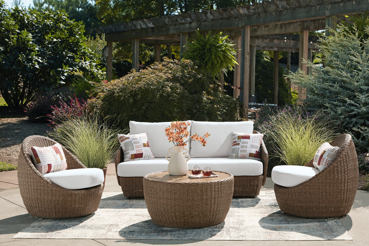 Double Point Beige Outdoor Seating Set from Ashley - Luna Furniture