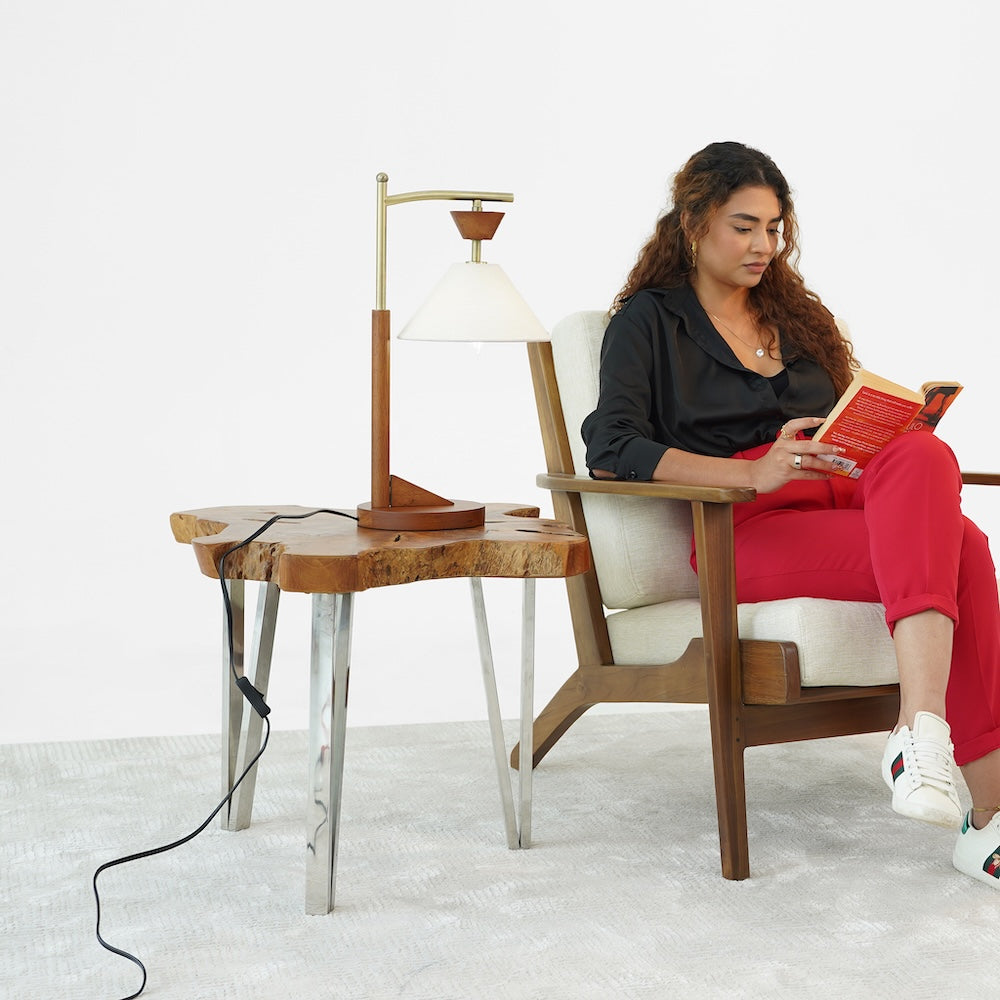 Dreamlight Table Lamp, Brown Solid Wood Base with Elegant Cone Linen Shade from Ashcroft Furniture - Luna Furniture