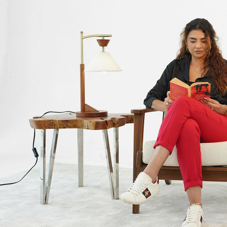 Dreamlight Table Lamp, Brown Solid Wood Base with Elegant Cone Linen Shade from Ashcroft Furniture - Luna Furniture