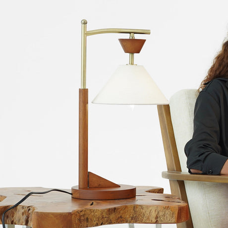 Dreamlight Table Lamp, Brown Solid Wood Base with Elegant Cone Linen Shade from Ashcroft Furniture - Luna Furniture