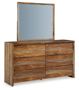 Dressonni California King Panel Bed with Mirrored Dresser in Brown from Ashley - Luna Furniture