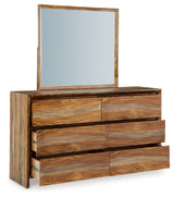 Dressonni California King Panel Bed with Mirrored Dresser in Brown from Ashley - Luna Furniture
