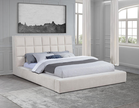 Dreux Cream Upholstered California King Panel Platform Bed from Coaster - Luna Furniture