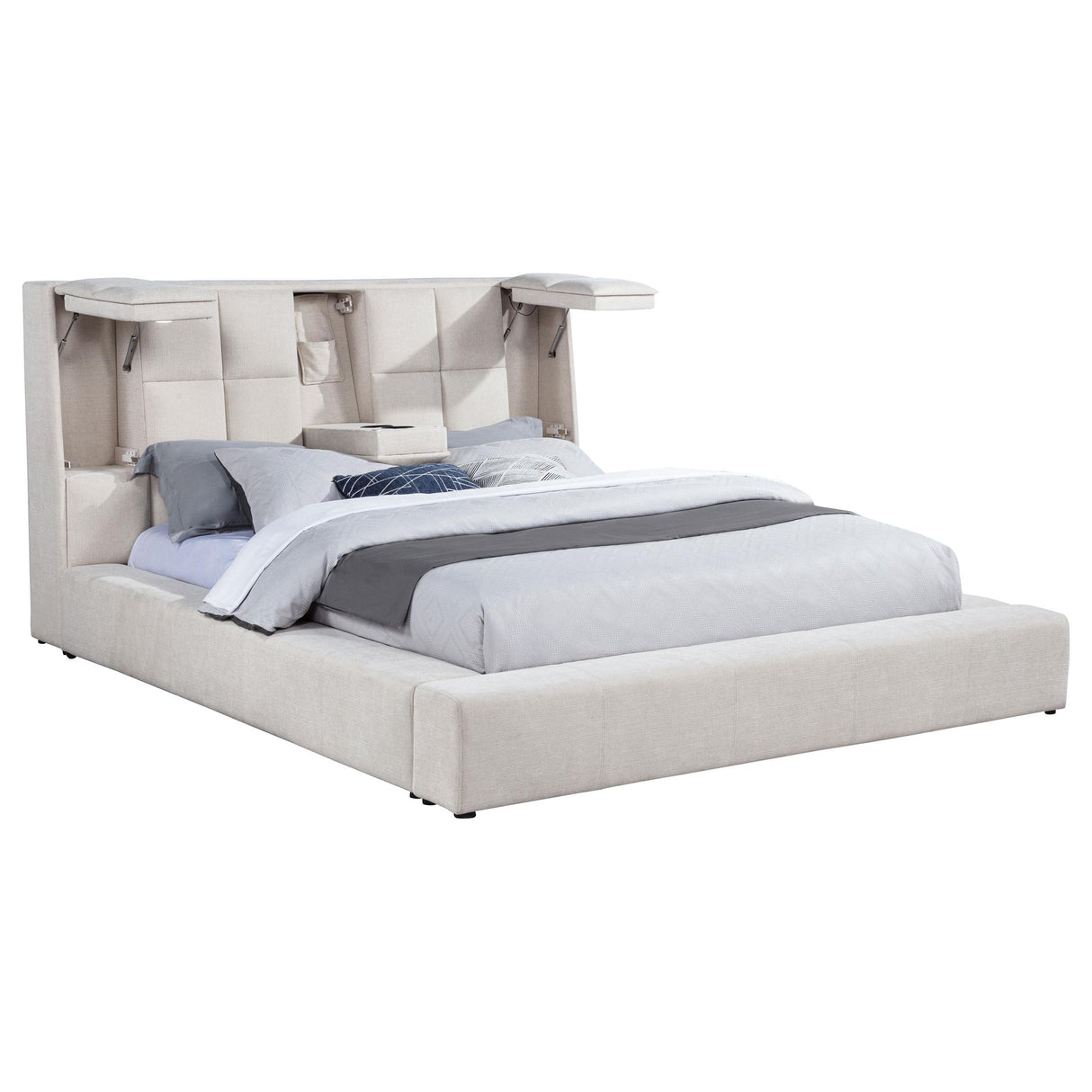 Dreux Cream Upholstered California King Panel Platform Bed from Coaster - Luna Furniture