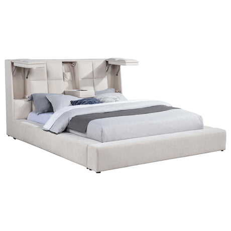 Dreux Cream Upholstered California King Panel Platform Bed from Coaster - Luna Furniture