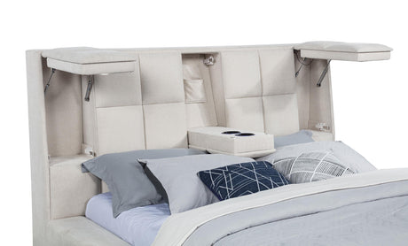 Dreux Cream Upholstered Eastern King Panel Platform Bed from Coaster - Luna Furniture