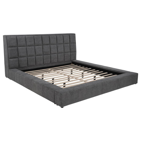 Dreux Gray Upholstered Eastern King Panel Platform Bed from Coaster - Luna Furniture