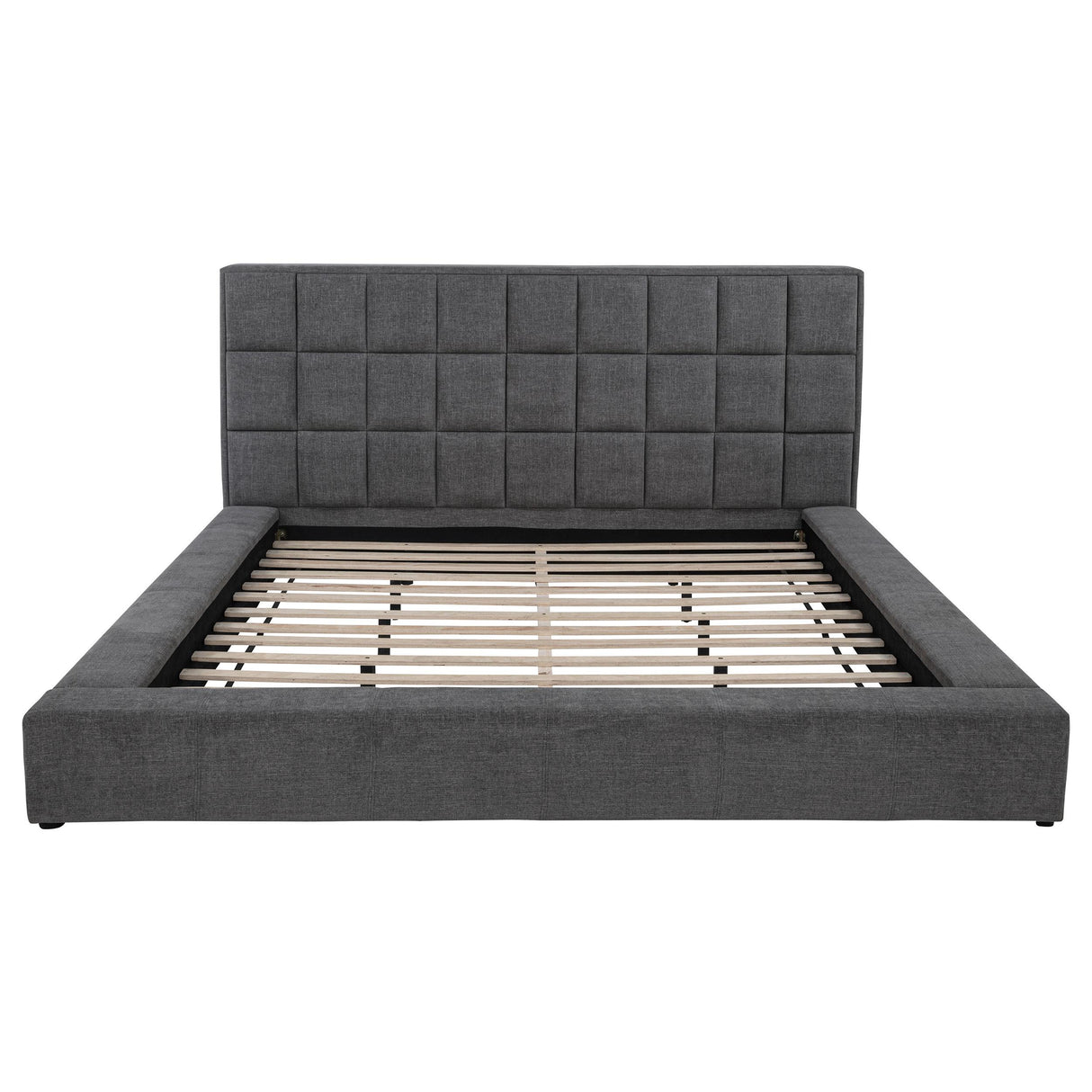 Dreux Gray Upholstered Eastern King Panel Platform Bed from Coaster - Luna Furniture