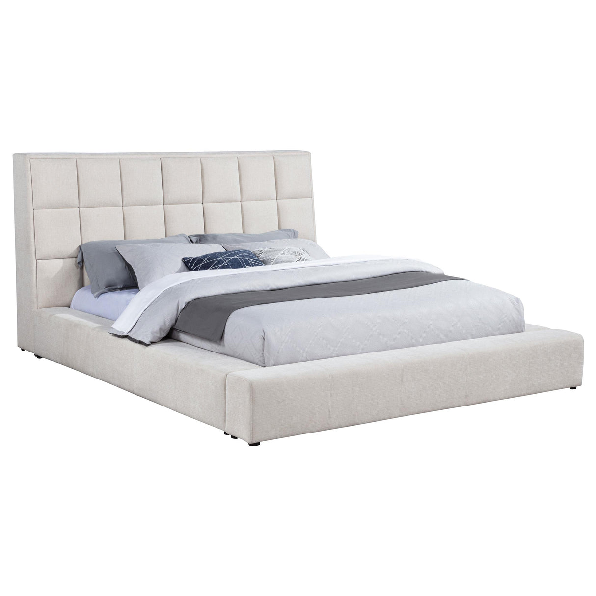 Dreux Cream Upholstered Queen Panel Platform Bed from Coaster - Luna Furniture