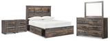 Drystan Full Bookcase Bed with 2 Storage Drawers with Mirrored Dresser and 2 Nightstands in Multi from Ashley - Luna Furniture