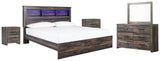 Drystan King Panel Bookcase Bed with Mirrored Dresser and 2 Nightstands in Multi from Ashley - Luna Furniture