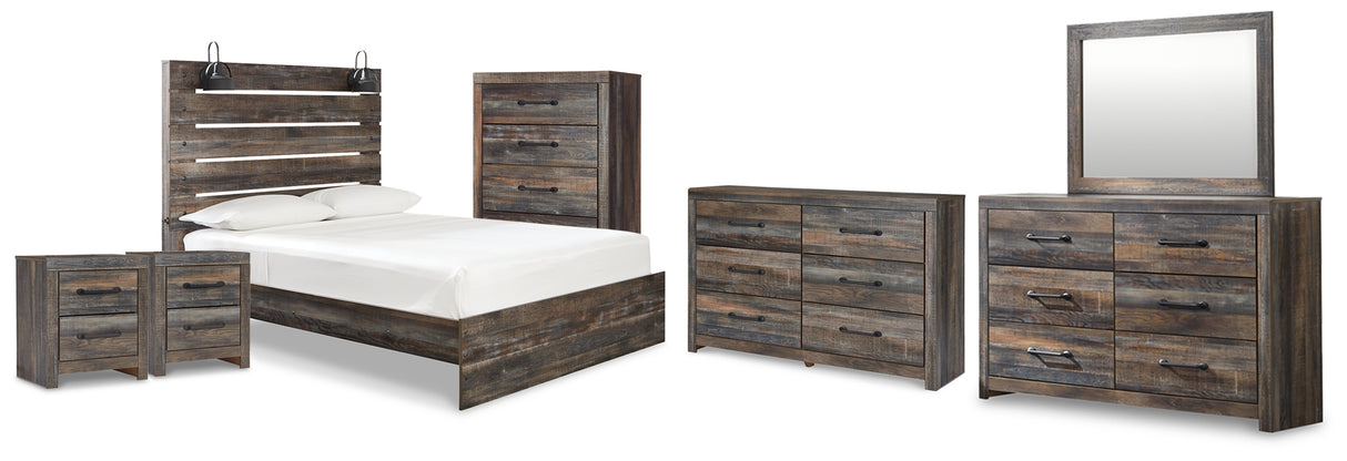 Drystan Queen Panel Bed, 2 Dressers, Mirror, Chest and 2 Nightstands from Ashley - Luna Furniture