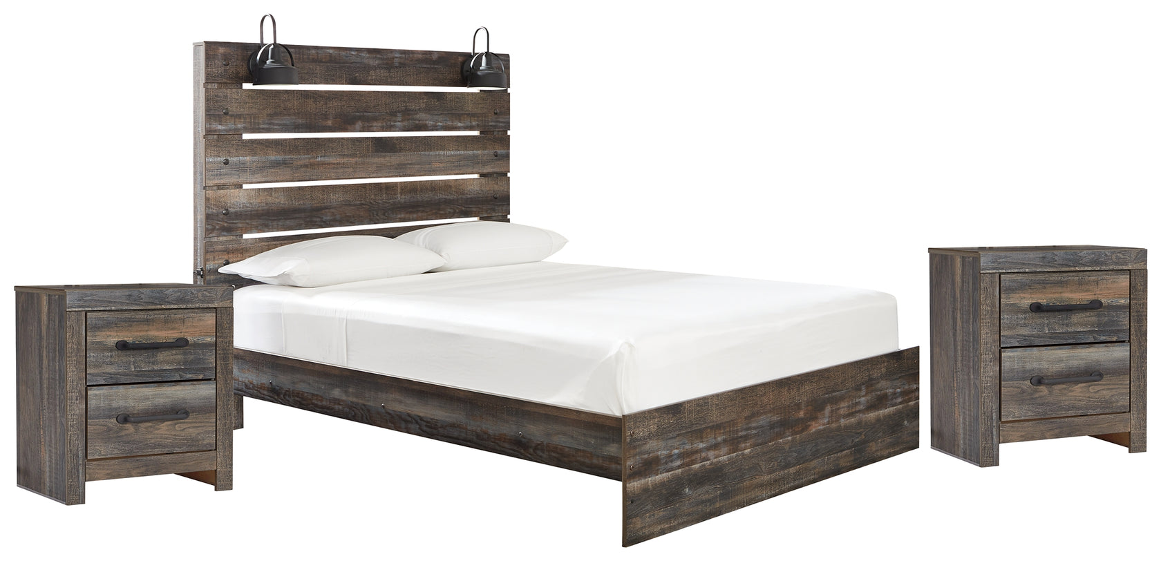 Drystan Queen Panel Bed with 2 Nightstands in Multi from Ashley - Luna Furniture